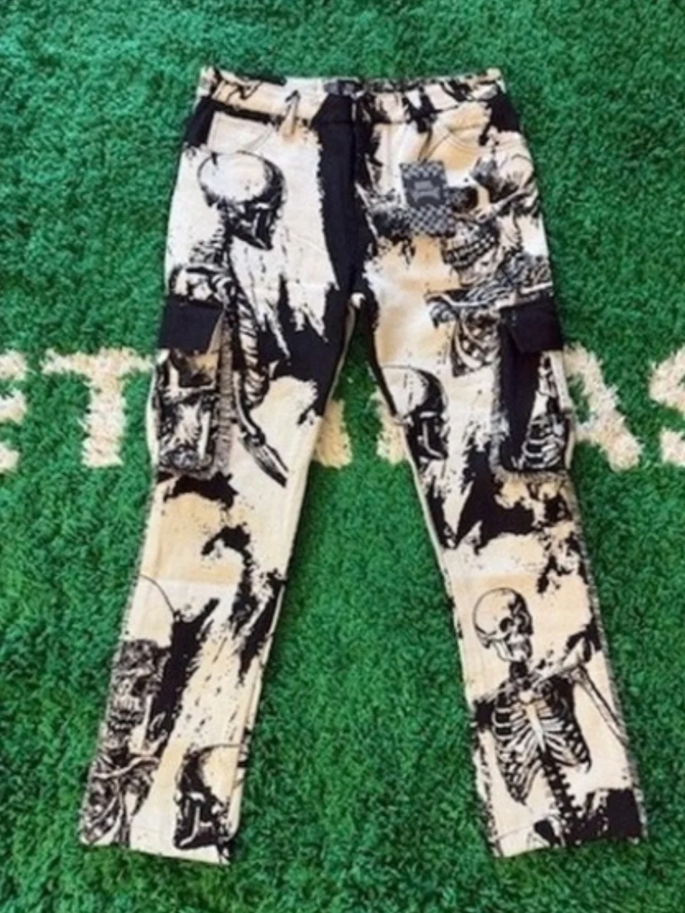 Black & Cream Skeleton Cargo Pants